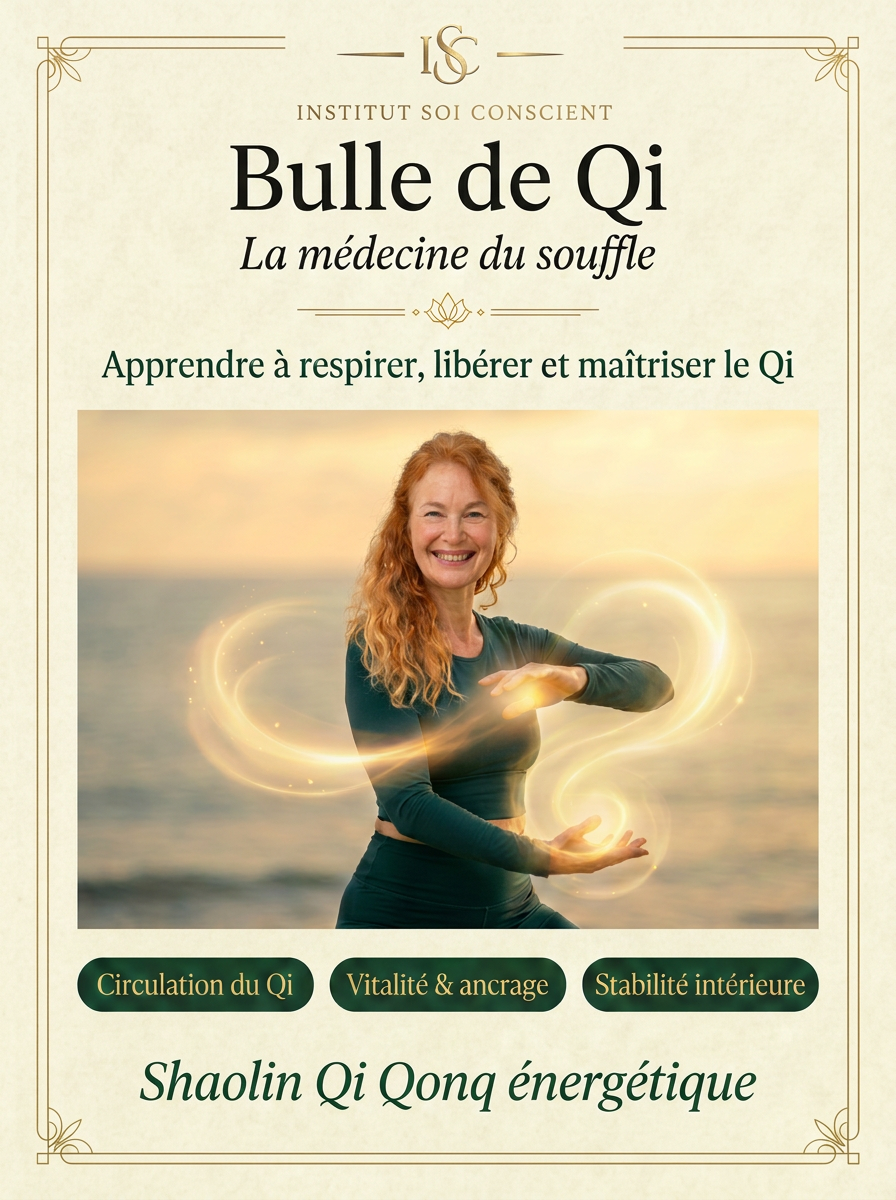Affiche Bulle de Qi — montagnes brumeuses et médecine du souffle